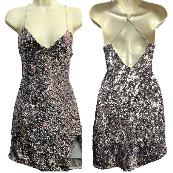 For Love And Lemons Silver Sequin Dress - Picture 1 of 12